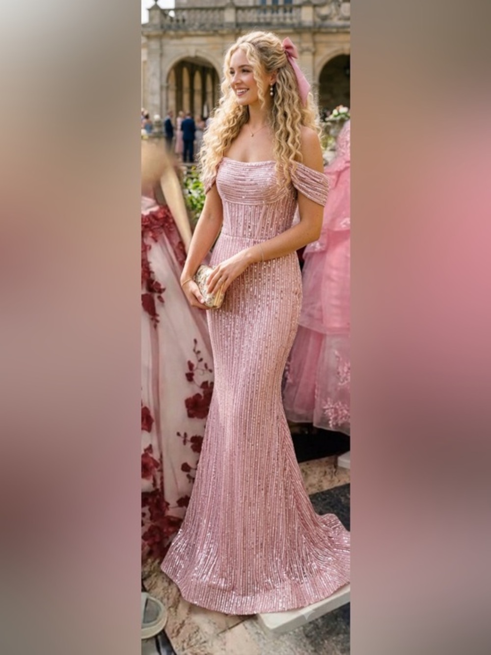 Pink Sequin Evening Gown NWT Size 2